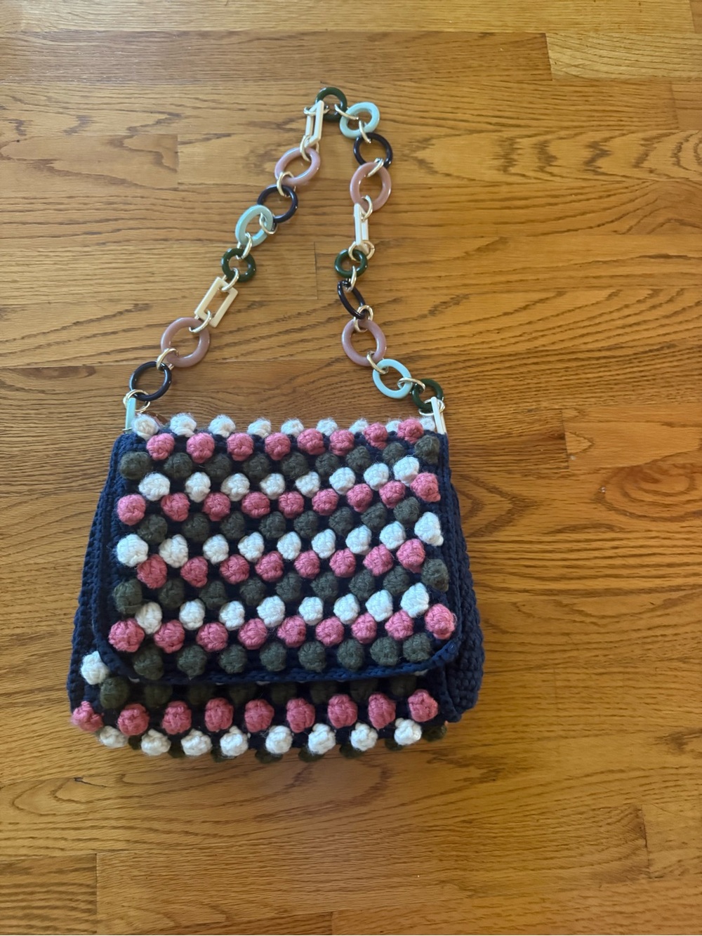 Missoni Navy Crochet Crossbody with Pink, White & Olive Bobbles